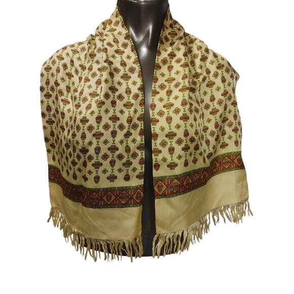 Pure Silk Wrap Shawl Beige Japanese Ornate Quiet Luxury Elegant Chic Wrap Scarf - Picture 1 of 4